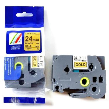 Imagem de Fita Aplicável Brother Tz Tze 851 Dourada Letra Preta 24Mm