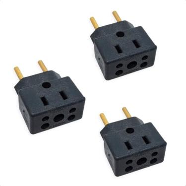 Imagem de KIT 3 Adaptador De Tomada Universal Em Porcelana Preto 3 Pinos Benjamin 10A/20A Para 2 e 3 Pinos Bivolt 110V/220V Pino Grosso Secadores Chapinhas Air Fryer Fritadeiras Aquecedores Microondas PREMIUM