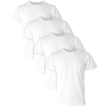 Imagem de Hanes Pacote de camisetas masculinas Ultimate® Comfort Fit, algodão elástico que absorve umidade, branco, pacote com 4 roupas íntimas, Branco - Pacote com 4, M