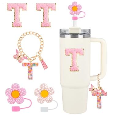 Imagem de Stanley Cup Accessories, 5PCS Tumbler Initials Decorações Toppers de canudo para tampa de canudo, pingentes de letras fofas para Stanley Copo de 1,134 g 850 g, adesivo (T)