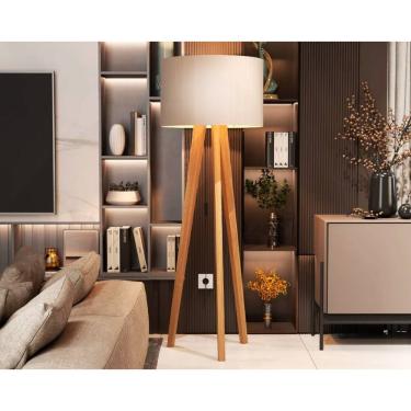 Imagem de Luminária De Chão Abajur Com Cúpula E Pés De Madeira Mobigu