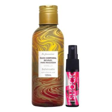 Imagem de Kit Óleo De Massagem Sensual: Beijável Vanilla + Shock Plus Morango - 