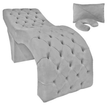 Imagem de Maca Cama Estética Estofada para Design Cílios Sobrancelhas Veludo Mar