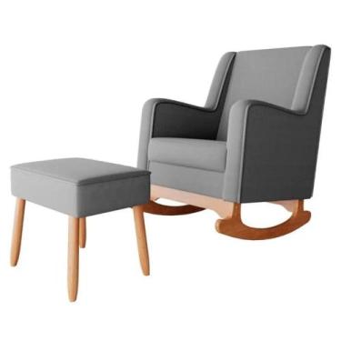 Imagem de Poltrona Amamentação Balanço com Puff Aquila Veludo Cinza Escuro Domm 