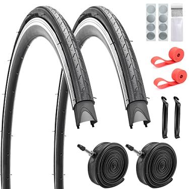 Imagem de SIMEIQI Pneus de bicicleta de estrada 700 x 23C, 2 tubos, 2 alavancas, 2 tiras de aro e 8 peças, kit de adesivos Gluless, pneus de bicicleta urbana (700 x 23)