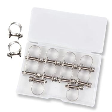Imagem de LEONTOOL 10 peças de aço inoxidável mini tubo de combustível braçadeira de mangueira clipe 13-15 mm linha de injeção de combustível estilo braçadeira de mangueira tubo ajustável clipe de mangueira grampos de tubo para tubo de gasolina diesel (1/2" - 9/16" Dia)