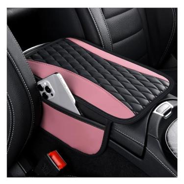 Imagem de IHOTDER Capas de console central de couro patchwork para carros, capa de descanso de braço atualizada para carro com bolso de armazenamento lateral para organizador de assento de carro, capa de