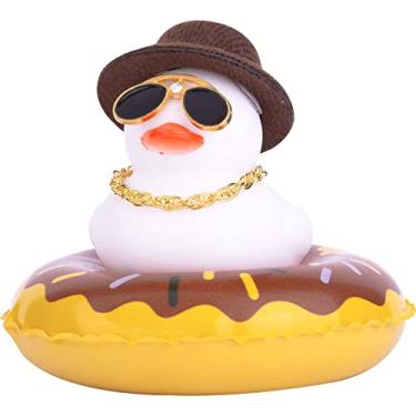 Imagem de MuMyer Pato branco decoração de painel de carro pato de borracha enfeites de carro com corrente dourada