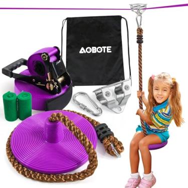 Imagem de Kit de tirolesa para crianças e adultos, polia de aço inoxidável, Slackline 17 m com tirolesa, linhas de tirolesa para quintal, kit de tirolesa com balanço de corda de escalada