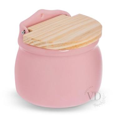 Imagem de Saleiro de porcelana Rosa com tampa de madeira - VDDECORA LAR