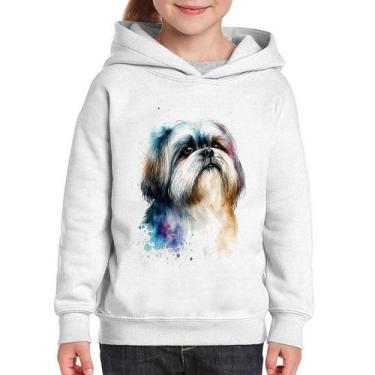 Imagem de Moletom Infantil Cachorro Shih Tzu Watercolor - Foca na Moda, Branco, 