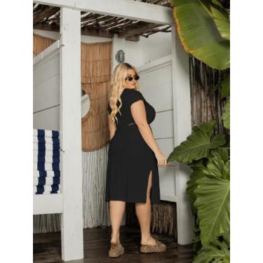 Imagem de Vestido Midi Feminino Branco Fenda Lateral Festa Plus Size Ano Novo Re
