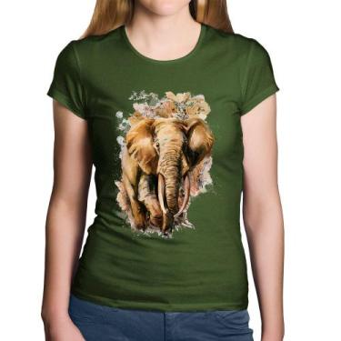 Imagem de Baby Look Algodão Elefante Watercolor - Foca na Moda, Musgo, GG