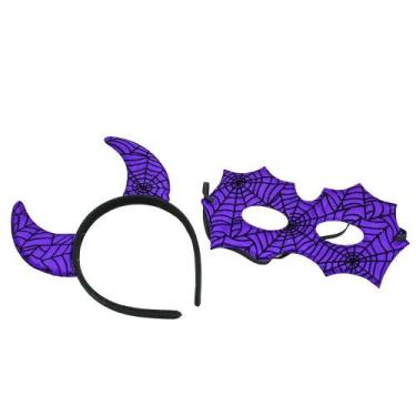 Imagem de Kit Tiara Arco Máscara Fantasia Carnaval Diabinha Roxo - SM