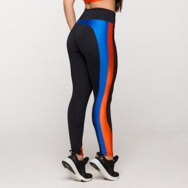 Imagem de Calça Legging Poliamida Montaria com Faixa Azul e Laranja Lo - LOT FIT