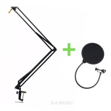Imagem de Pedestal Suporte Articulado Articulável de Mesa Para Microfone + Pop F