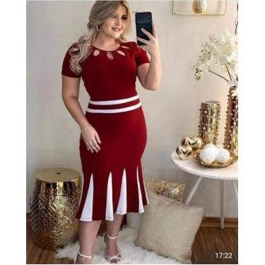 Imagem de Vestido MIDI Nesga Moda Feminina Evangélica - Miss Flower, Vinho, P