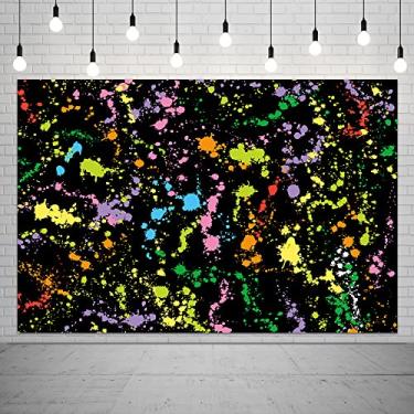 Imagem de Pano de fundo colorido estilo grafite abstrato fundo fotografia neon brilhoso hip hop discoteca retrô anos 80 Happy Birthday Glow Party Art Vinyl 1,5 x 90 m Banner adereços para estúdio fotográfico