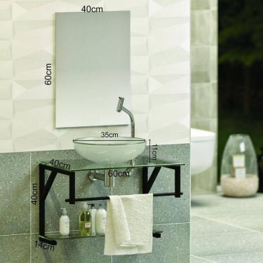 Imagem de Gabinete Para Banheiro Vidro Glass 60cm Com Cuba Preto - Cuba Incolor