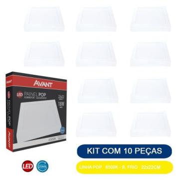 Imagem de Kit 10 Painel de Led Avant POP Sobrepor Quadrado 22x22cm Branco 18W Bi