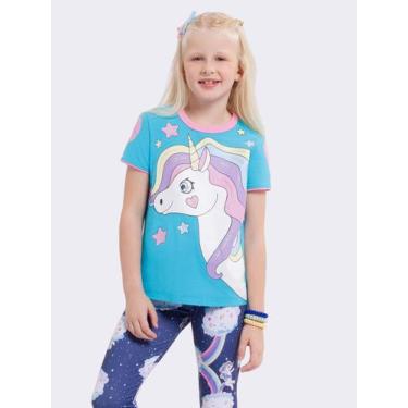 Imagem de Pijama Manga Curta Infantil com Legging Unicórnio - Veggi, Azul, 2, Me