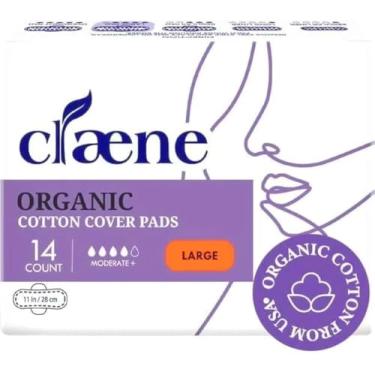 Imagem de Claene Almofadas de algodão orgânico, sem crueldade, absorventes menstruais grandes para mulheres, sem cheiro, respirável, vegano, guardanapos sanitários naturais com asas (grande, 14 unidades)