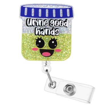 Imagem de Carretel de crachá divertido Urine Good Hands, bonito porta-crachá retrátil de urologia para identidade, crachá de trabalho com etiqueta de nome para laboratório RN LPN CNA MA ER estudante de