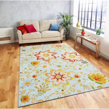 Imagem de Tapete preto floral para quarto, tapetes laváveis, antiderrapantes, macios, para sala de estar, resistente a manchas, para entrada, tapetes internos, azul, 122x183cm