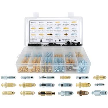 Imagem de Dsnaduo 90 Peças 18 Tipos de Pinça de Freio e Parafuso Sangrador de Cilindro de Roda Sortimento de Parafusos de Válvula de Freio com Tampas Contra Poeira de 15 Peças, Parafusos de Sangramento Sae Padr