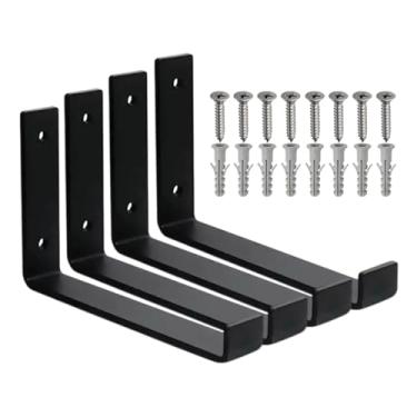 Imagem de Mão Francesa Invertida 20cm Cantoneira - Preta - 4 Unidades - Reforçada Industrial Suporte Aço Ferro