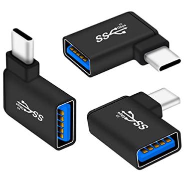 Imagem de Adaptador USB C para USB 3.0 90 graus (pacote com 3), adaptador OTG de ângulo reto USB-A 3.0 fêmea para USB-C 3.1 macho compatível com MacBook Pro, laptop, Samsung Galaxy, telefones tipo C e mais