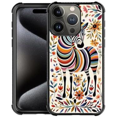 Imagem de CARLOCA Capa compatível com iPhone 16 Pro, Zebra Folk Art Line Color com estampa de flor para menina, ultra proteção à prova de choque de silicone macio TPU antiderrapante traseira