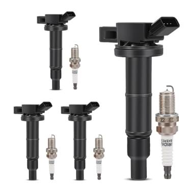 Imagem de Yikesai pacote de bobina de ignição e vela de ignição compatível com 2.4l toyota camry corolla highlander rav4 solara scion tc hs250h vibe - substitui 90919-02244 uf333 c1330, conjunto de 4