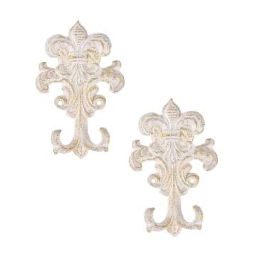 Imagem de Sungmor Ganchos Decorativos de Parede de Ferro Fundido, Conjunto de 2 Ganchos de Casaco Vintage, Porta-Chaves de Fazenda, Cabide Grande para Toalhas, Ganchos de Parede Brancos Anti ()