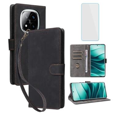 Imagem de IUQXU Capa carteira para celular Xiaomi Redmi Note 14 Pro+ 5G/Redmi Note 14 Pro 5G com protetor de tela [bloqueio RFID] Capa para celular com suporte para Redmi Note14 Pro Note 14 Pro Plus 5G preta