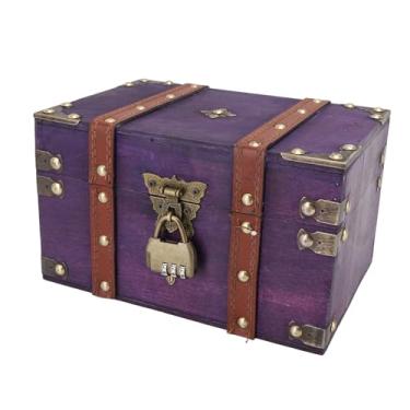 Imagem de Organizador de Jóias de Madeira Vintage, Caixa de baú de Tesouros Com Fechadura, Caixa de Armazenamento de Madeira Artesanal, Ideal para a Parte Superior da Mesa, Caixa Presente
