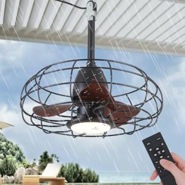 Imagem de Mpayel Ventilador De Teto Externo À Prova D'Água - Ventiladores De Teto Com Gaiola De 20" Com Luzes Led, Motor Ca Reversível, Luminária De Ventilador Industrial De Baixo Perfil, Ventilador De Teto P