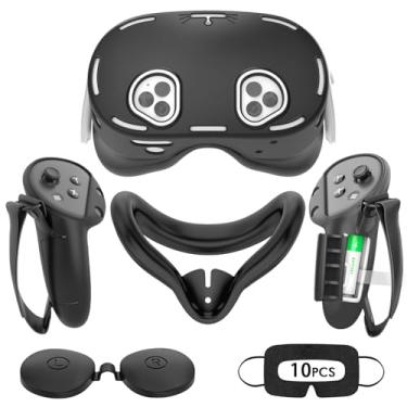 Imagem de Rechale Conjunto De Capa De Silicone Compatível Com Oculus/Meta Quest 3S, Acessórios Vr Para Meta Quest 3S, Conjunto De Capa Protetora Inclui Capa Para Controle, Capa Para Rosto, Capa Vr Shell (Preto)