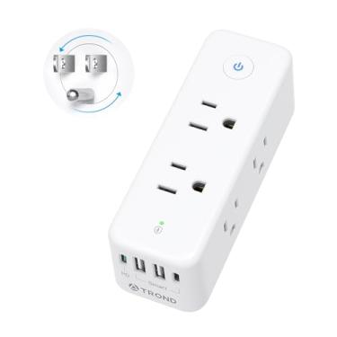 Imagem de TROND Protetor Contra Surtos De Extensão De Tomada, Divisor De 6 Tomadas Ca Com Plugue Giratório 360, Adaptador De Plugue Múltiplo Com Pd 20 W Usb C, 1440J, 2 Usb-A E 2 Usb-C, Adaptador De Extensão