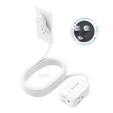 Imagem de TROND Cabo De Extensão De Plugue Plano Giratório 360°, Protetor Contra Surtos De 10 Pés, Pequeno Filtro De Linha Com 900 Joules, 3 Tomadas Laterais Aterradas, 13 A, Fio Spt Calibre 16/3, Para Itens