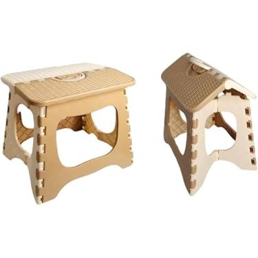 Imagem de Banqueta Dobrável Banquinho Resistente Multiuso Banco De Plástico (Bege)