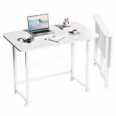 Imagem de Serxis Mesa Dobrável, Não Requer Montagem, Pequena Mesa de Trabalho para Computador de 80 cm, Branca