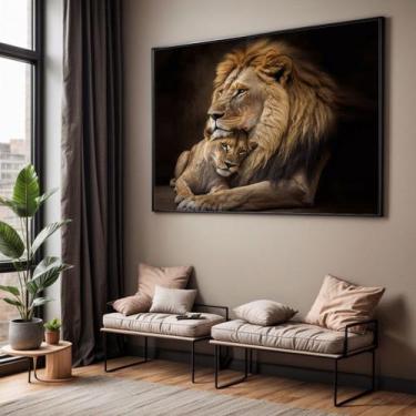 Imagem de Quadros decorativos com Moldura Sala Quarto Leões Família Casal Grande