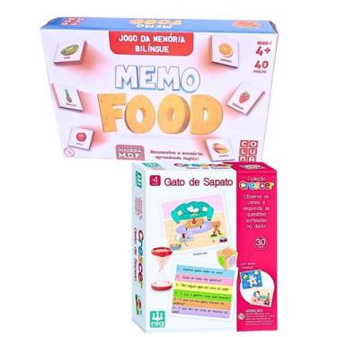 Imagem de Kit Jogo Da Memória Infantil Madeira Memo Food Bilingue E Gato De Sapa