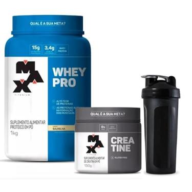 Imagem de Combo Whey Pro 1kg Baunilha + Creatina 150g + Coqueteleira Max Titanium