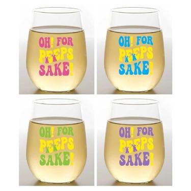 Imagem de Wine-Oh! Conjunto de 4 taças de vinho de plástico inquebráveis sem haste de 473 ml, feitas nos EUA e impressas comercialmente (Páscoa OH FOR PEEPS SAKE), médio