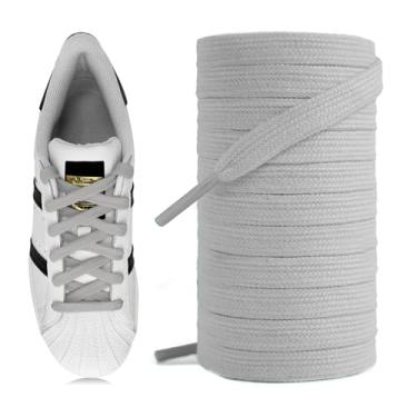 Imagem de UamGlsob Cadarços de algodão para tênis Superstar Samba Gazelle, 5/16" (8 mm) cadarços de substituição de cordas de sapatos atléticos (cinza, 47"/120 cm)
