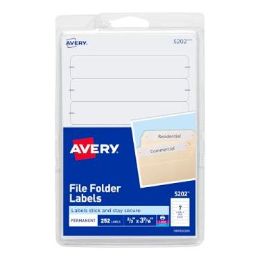 Imagem de Avery Etiquetas para pasta de arquivos, impressoras a laser e jato de tinta, corte 1/3, branco, (5202) (pacote com 18)