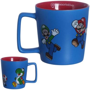 Imagem de Caneca Super Mario E Luigi Cerâmica Azul E Vermelha 400ML Oficial Nintendo