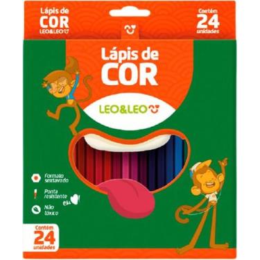 Imagem de Lápis de cor Leo & Leo redondo com 24 cores, ponta resistente, não tóx